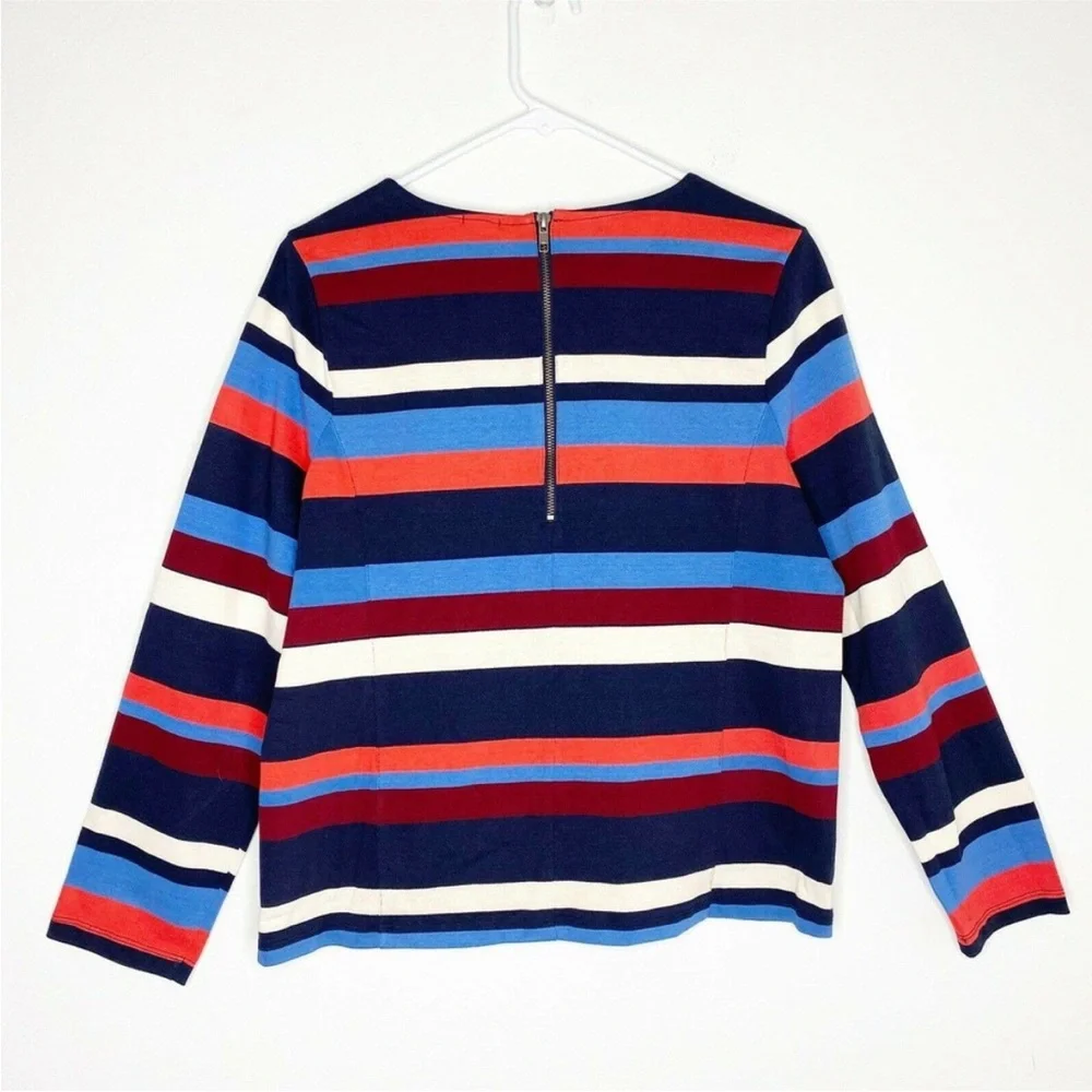 J Crew Stripe Color Block Shirt Scoop Neck Top Zipper Back